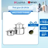 (Chỉ 25-29.06)Bộ nồi inox 3 lớp đáy liền Elmich 2103OL size 18,20,26cm