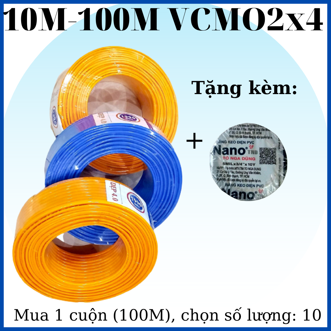 [FreeshipMAX] 10M - 100M Dây điện đôi VCMO2x4 Vĩnh Thịnh, lõi đồng 100% tặng kèm băng keo điện