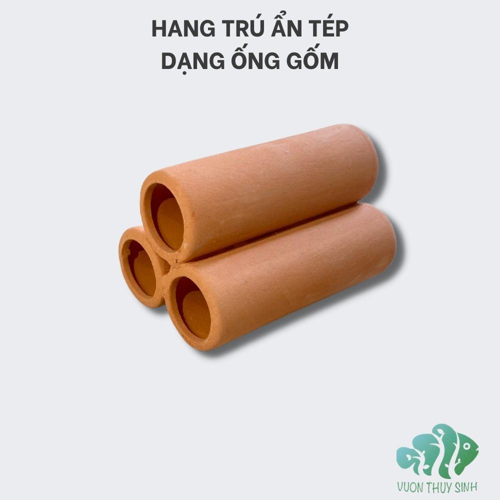 Hang trú ẩn cho tép pleco cá lau kiếng gốm sứ dạng 3 ống tròn, đồ chơi trang trí bể tép cảnh
