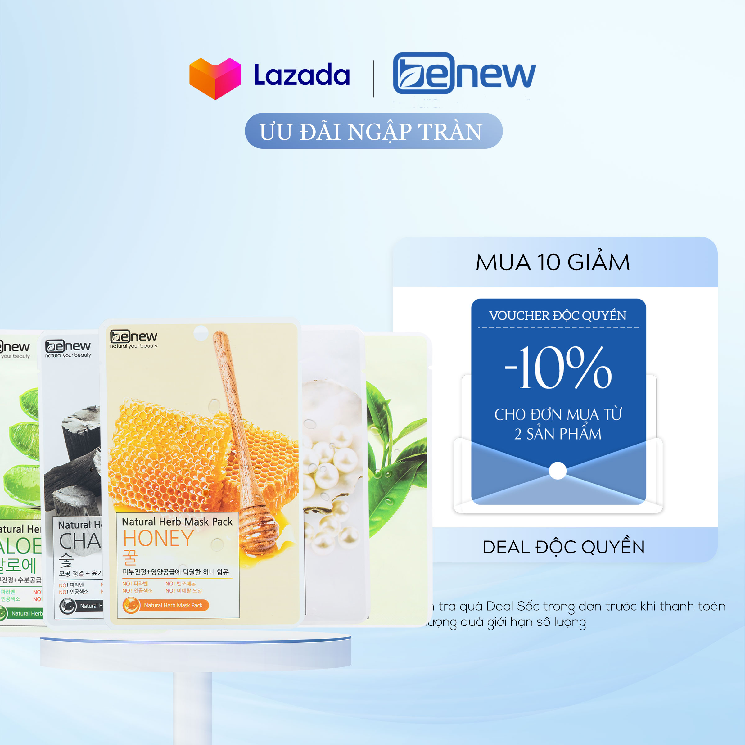 Mặt nạ đắp mặt dưỡng da BENEW Lô hội/ Collagen/ Trà xanh/Ngọc trai/Than/ Mật ong 22ml