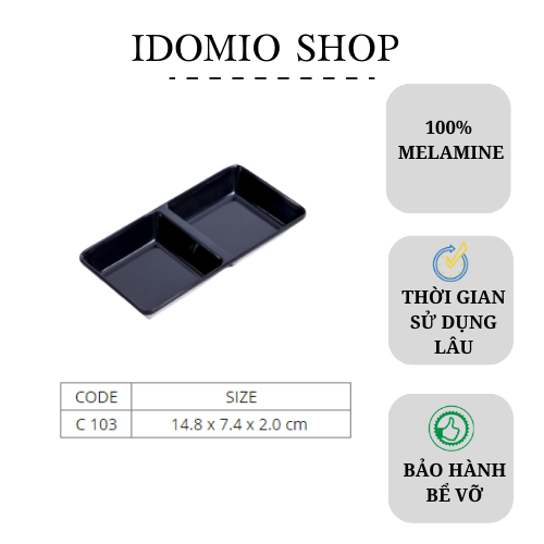 2 dĩa nước chấm 2 ngăn nhựa melamine màu đen cao cấp – c103d