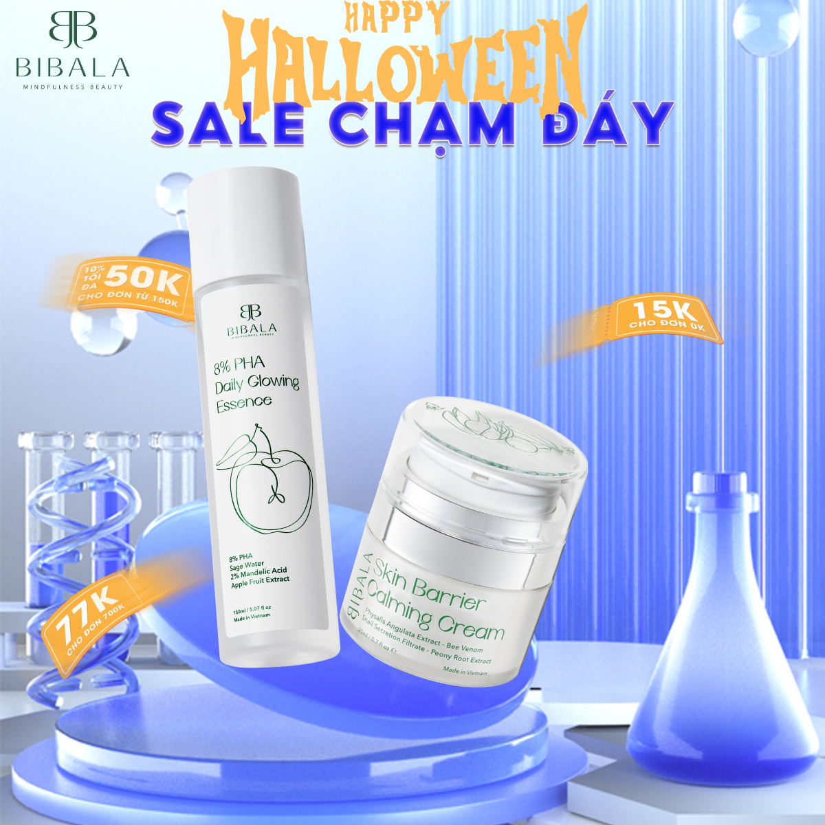 Combo Ẩm mịn Khỏe Khoắn BIBALA - Bao Gồm Nước Dưỡng Essence 8% PHA + Kem Dưỡng SKIN BARRIER CALMING CREAM