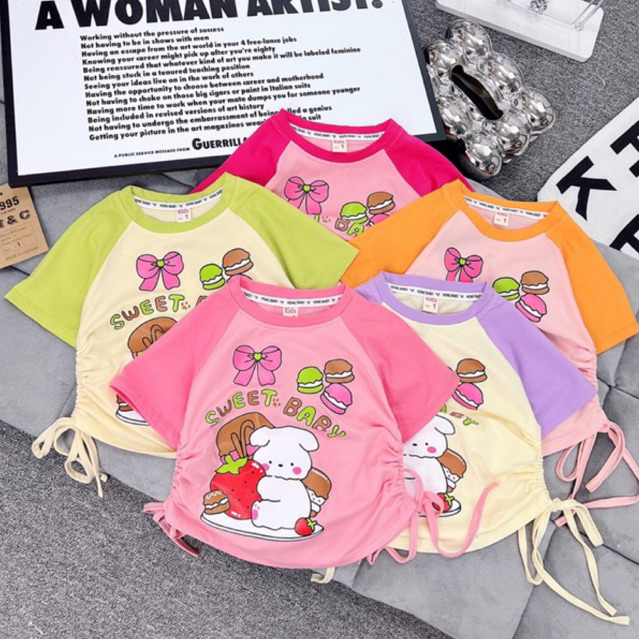 Áo croptop bé gái hình thỏ dễ thương, áo thun cho bé gái, áo phông bé gái
