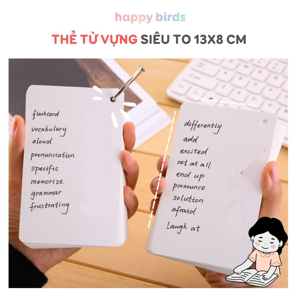 Flashcard size SIÊU TO 13x8CM trắng kèm khoen thẻ học từ vựng flashcard giấy note học từ vựng tiếng 