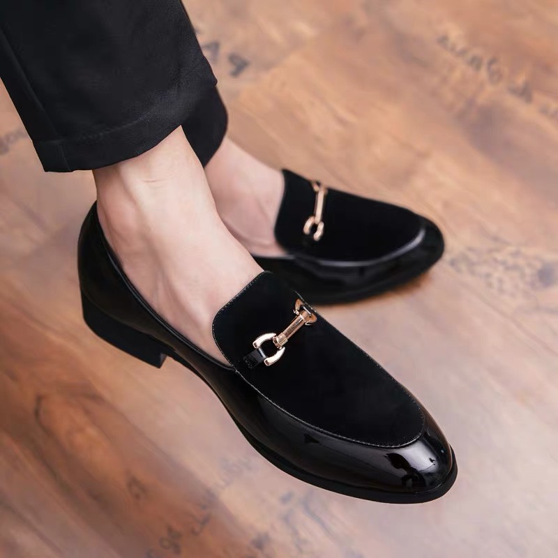 Giầy lười bóng pha da lộn nam