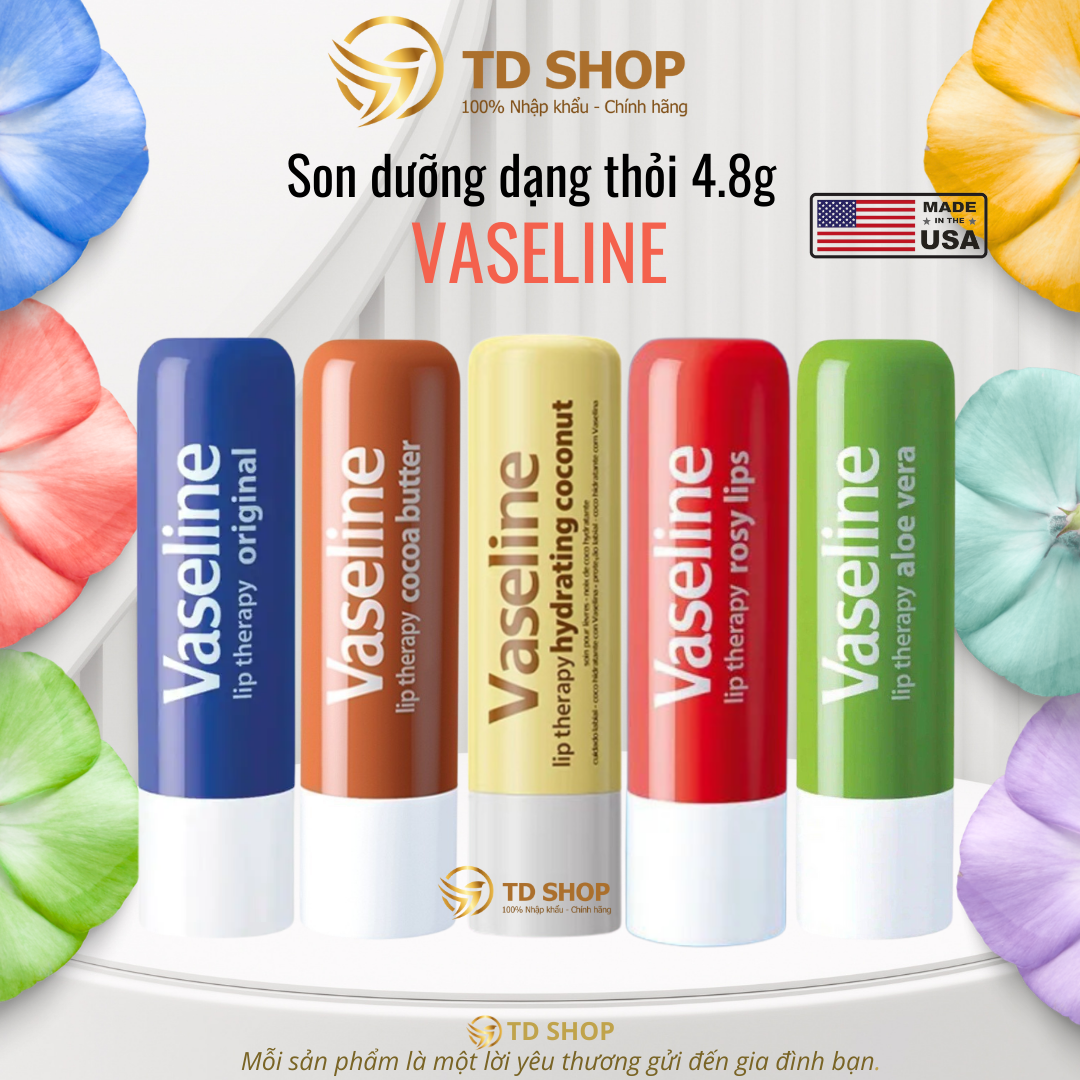  Son Dưỡng Môi Vaseline Origianl I Cocoa butter I Aloe Vera I Rosy lips Dạng Thỏi 4.8g - TD Shop 