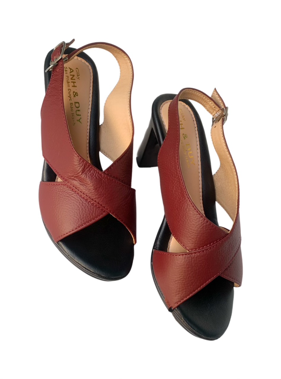 Giày sandal nữ cao gót 7cm da bò thật anh duy sd008