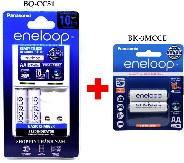 Bộ pin eneloop sạc panasonic pin aa bq-cc51 - hàng chính hãng