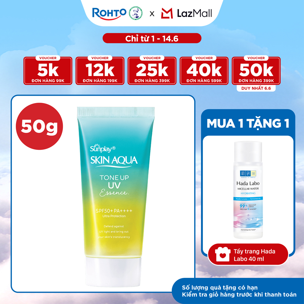 Kem chống nắng nâng tông Skin Aqua Tone up  Mint Green cho da trắng có khuyết điểm đỏ, dạng tinh chất Sunplay Skin Aqua Tone Up UV Essence Mint Green SPF 50+ PA++++ 50g