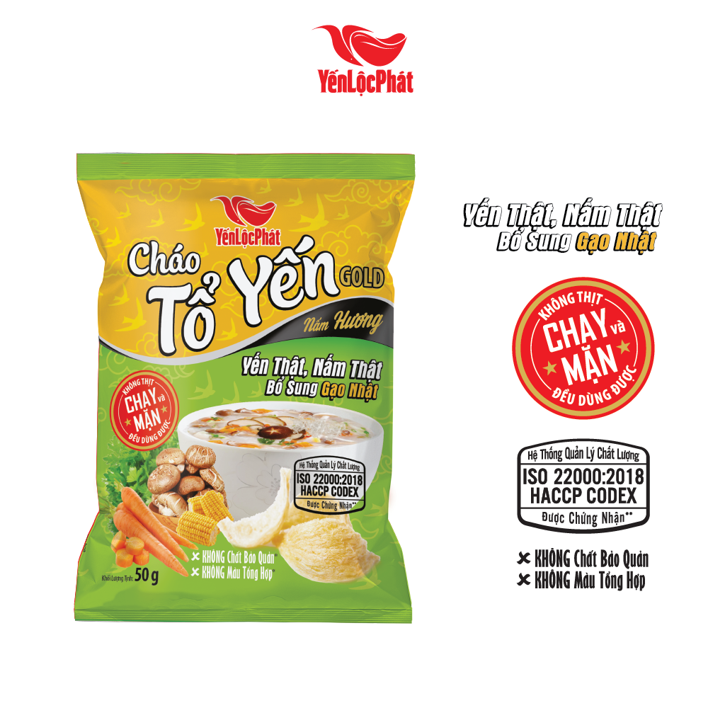 Cháo yến chay nấm hương Yến Lộc Phát - Thùng 30 Gói - Cháo gói yến thật, nấm thật, gạo nhật dẻo thơm