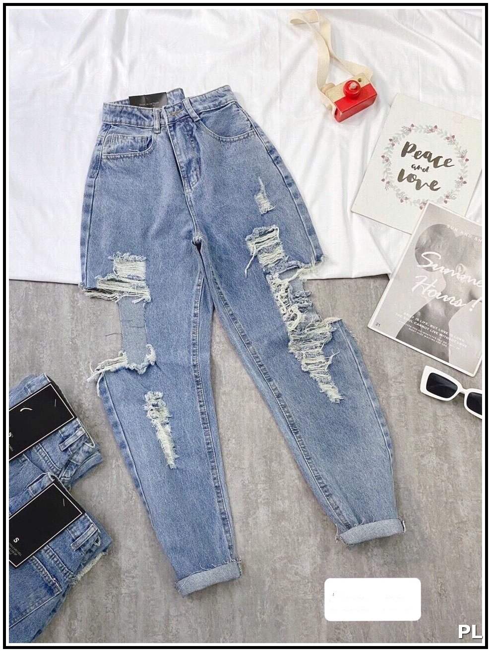 Quần jean nữ baggy rách HỞ HAI ĐÙI siêu bụi 139-H28