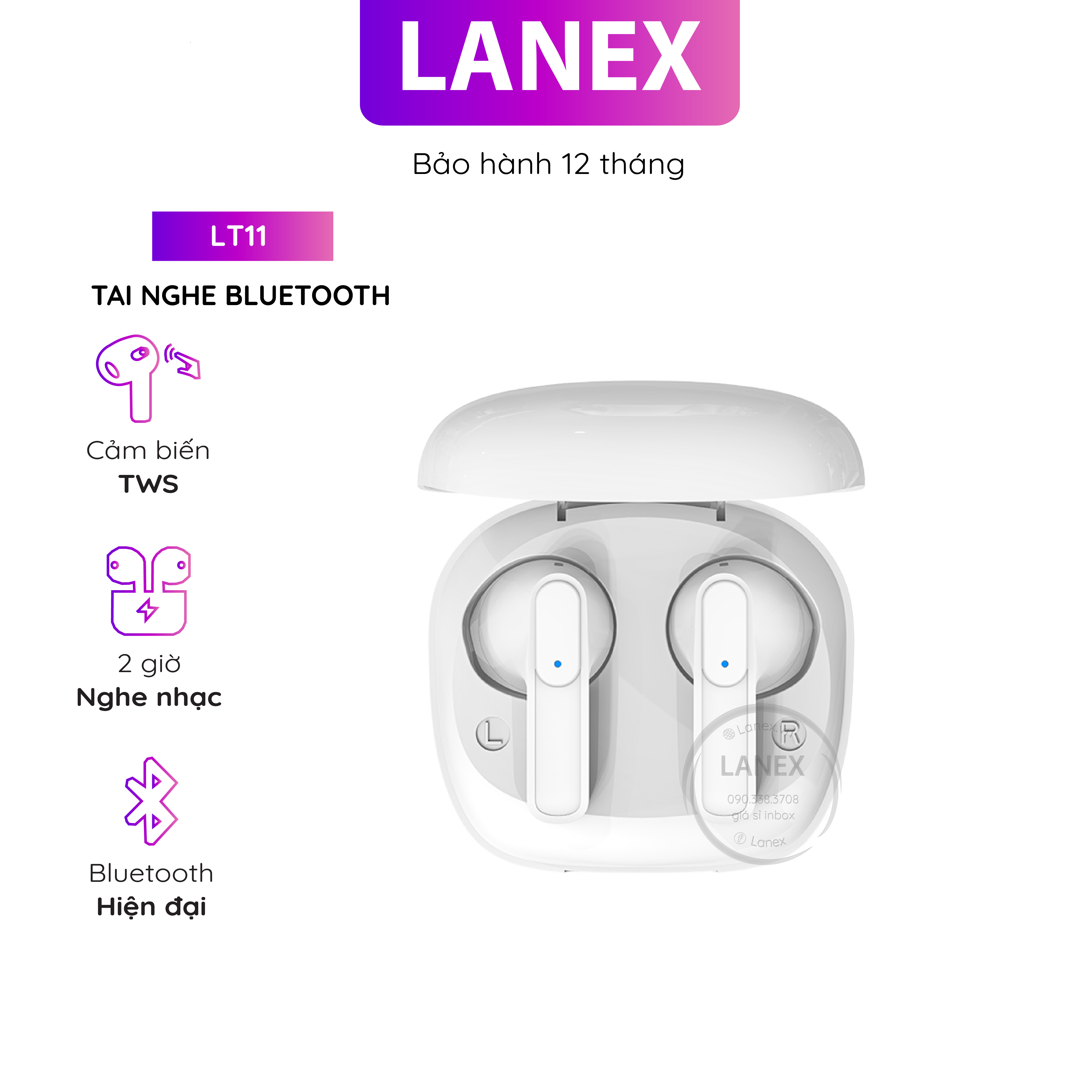 Tai nghe bluetooth lanex lt11 cảm ứng 2 bên tws v5.0 có mic