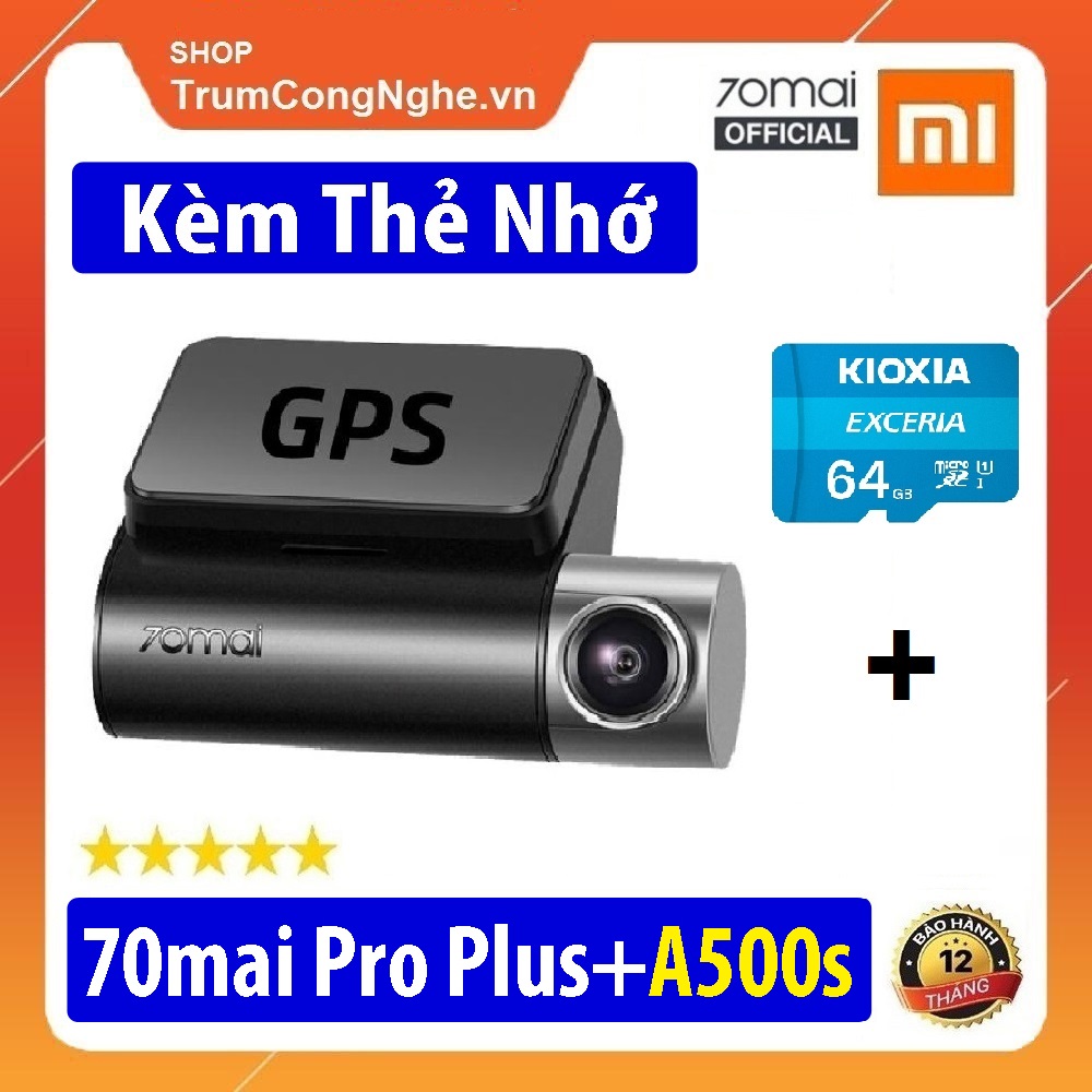 Camera hành trình ô tô 70mai A500s Dash Cam Pro Plus BẢN QUỐC TẾ , Tuỳ Chọn Thẻ nhớ Class10 , tích hợp GPS hiện tốc độ Km/h