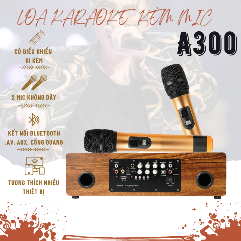 Bộ Loa Karaoke Không Dây ONTEKCO A300 Tặng 2 Micro Kiểu Dáng Sang Trọng Phù Hợp Tất Cả Các Loại Tivi