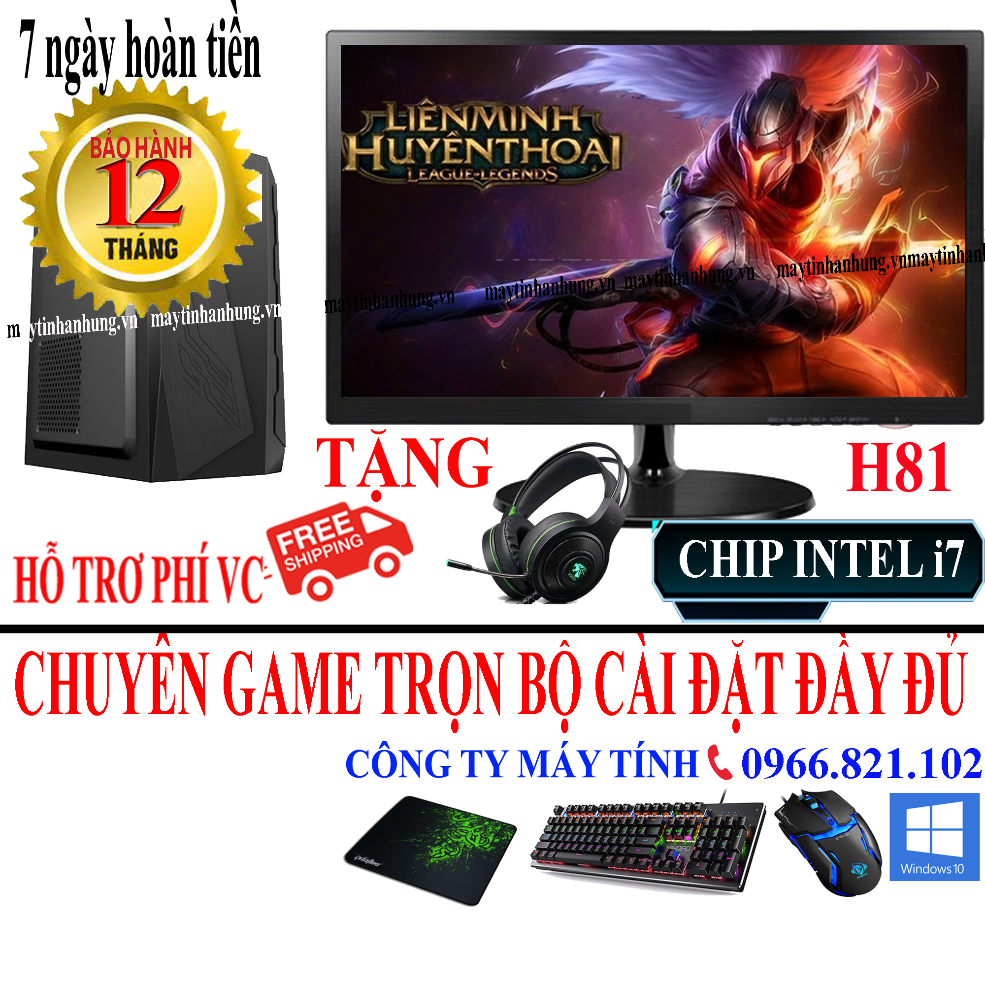 Bộ máy tính để bàn chơi game giá rẻ intel i7 chuyên game cf,  lol, fifa, pubg, gata 5, Genshin Impact ...game giả lập bh 12 tháng