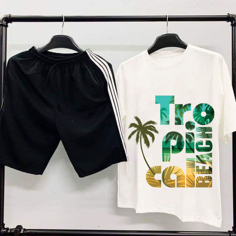 Sét Bộ Đồ Thời Trang Ulzzang Nữ Học Sinh Mùa Hè Siêu Cute Mặc Đi Chơi, Áo Cotton In Họa Tiết Chữ Tropica l Kèm Quần Cá Tính
