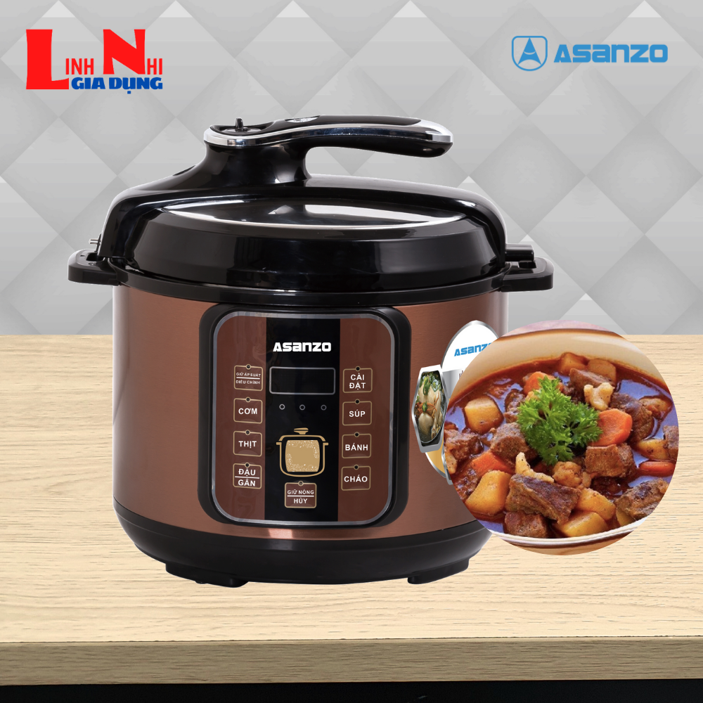 Nồi áp suất điện tử nắp rời cao cấp 6.0 lít asanzo pc-65e7, công suất 1000w, lòng nồi tráng men cao cấp- gia dụng linh nhi