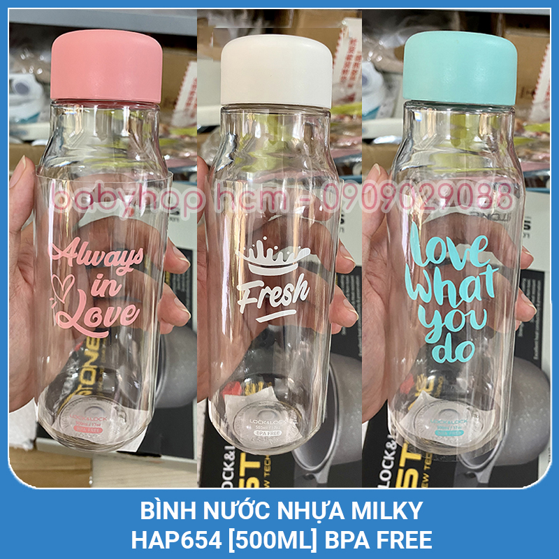 [HCM]Bình nước Lock&Lock Milky dung tích 500ml nhựa PET BPA Free HAP654