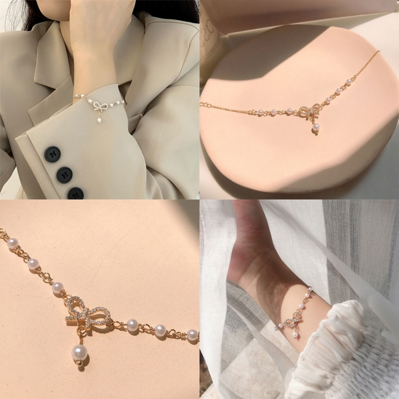 🔥 Micro Inlay Bow Pearl Bracelet Mạ ngọt ngào Bai Bai Trang sức cho bạn gái YVETTERY