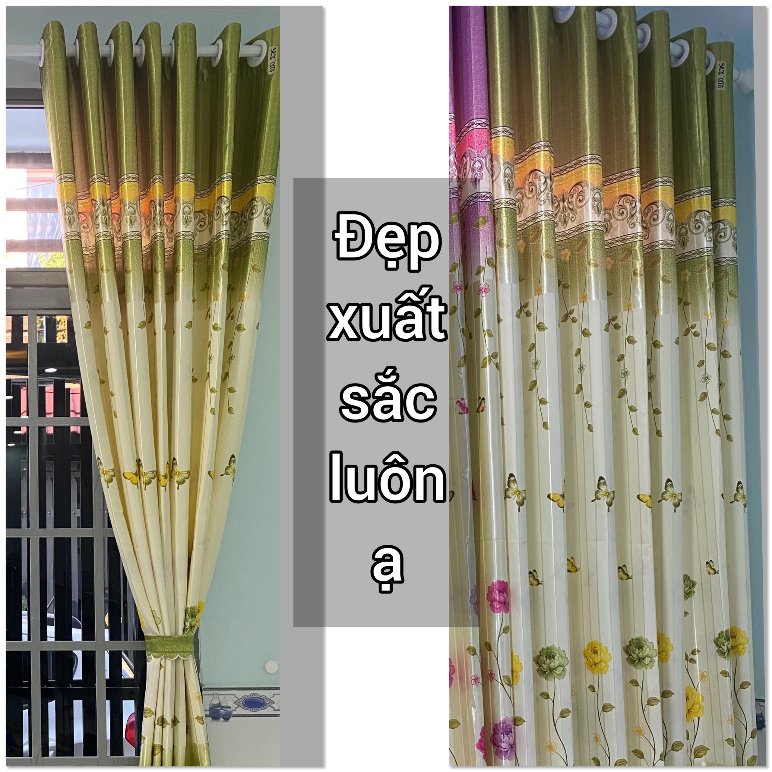 MÀN CỬA - RÈM MÀN - BÔNG HOA NHỎ - MÀU XANH XÁM