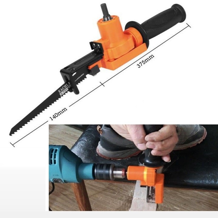 Bộ chuyển đổi máy khoan thành máy cưa kiếm mini cưa kim loại và cắt gỗ, dễ tháo lắp (kèm 2 lưỡi cắt)