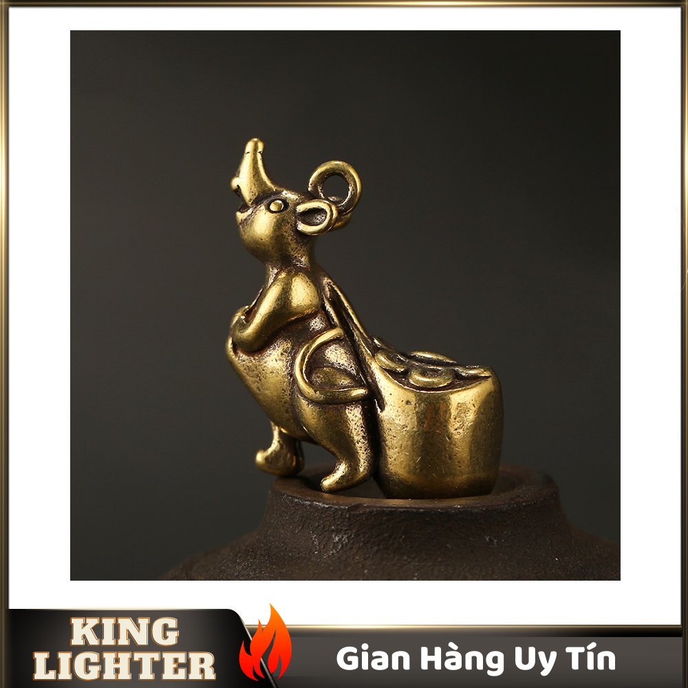 [HCM]Tượng Đồng Phong Thủy Hình Chuột Kéo Bao Vàng Trang Trí Đem Lại May Mắn Móc Khóa Mặt Dây Chuyền (Kích Thước: 3.9cm x 2.8cm)