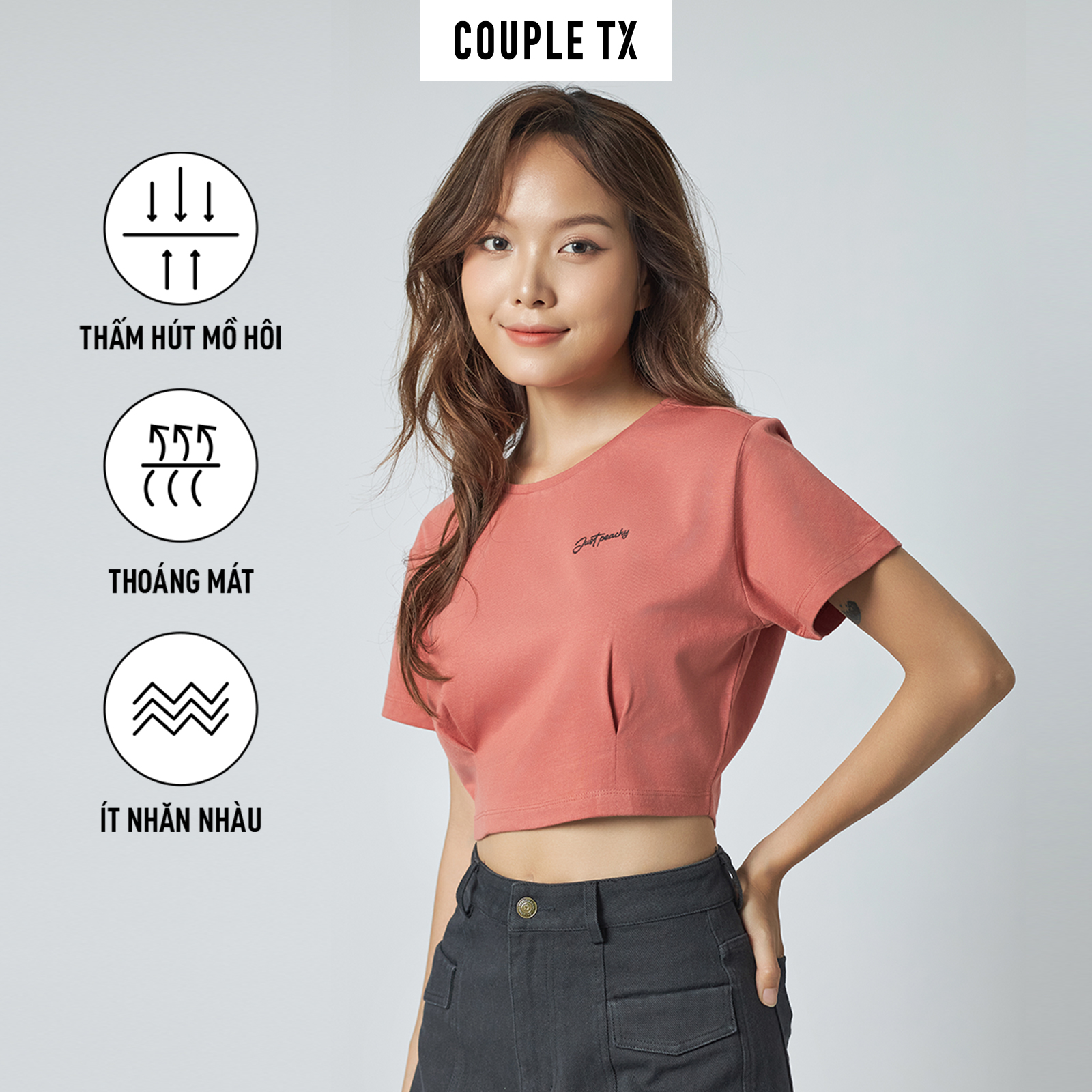 Áo thun croptop nữ couple tx - just peachy wts 2371