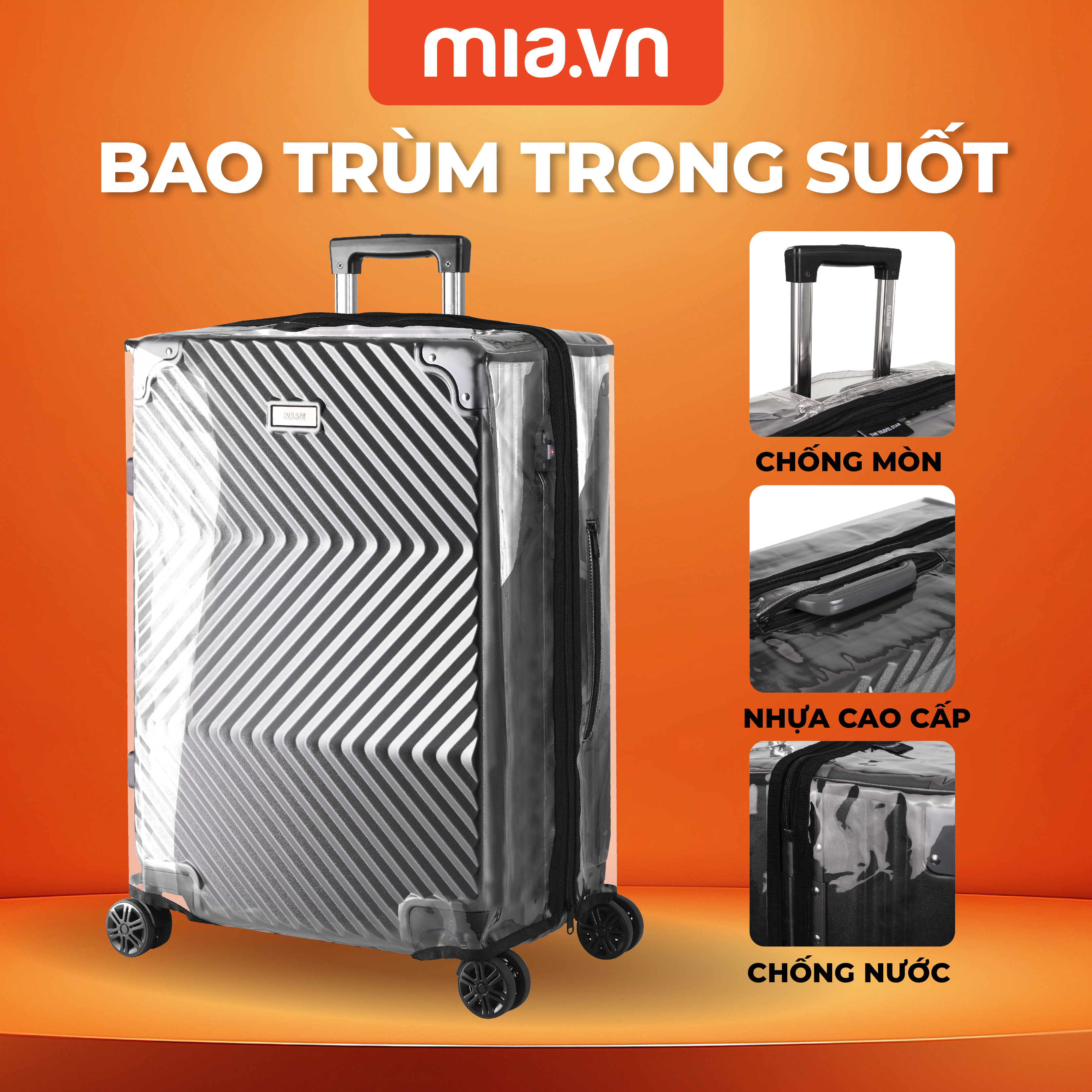 [ĐỒNG GIÁ] Bao Trùm Trong Suốt Bảo Vệ Vali Du Lịch MIA Clearguard Cover Chống Trầy Xước Kích Thước Đầy Đủ Size - Cao Cấp Chính Hãng