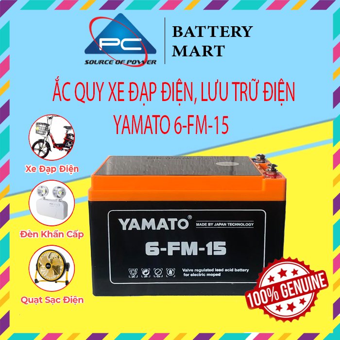 Ắc Quy Xe Đạp Điện YAMATO 6FM15 12V15AH acquy dùng cho Loa Kéo Năng Lượng Mặt Trời