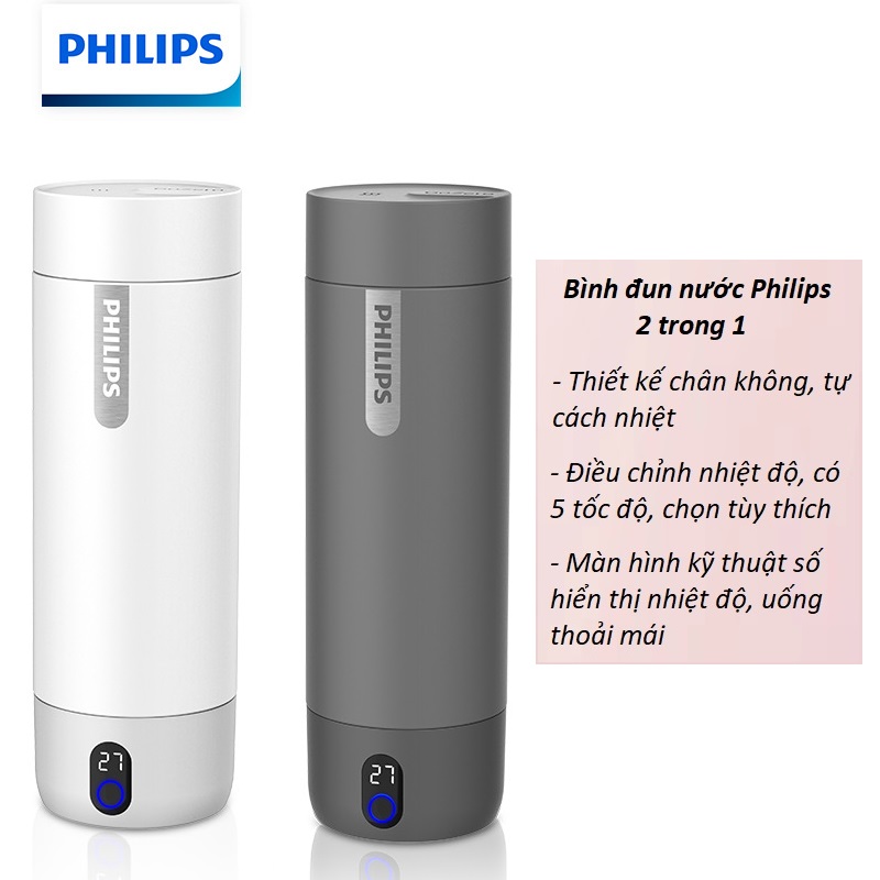 [BẢO HÀNH 1 NĂM] Bình đun nước kiêm giữ nhiệt cầm tay  2 trong 1 cao cấp Philips AWP2792