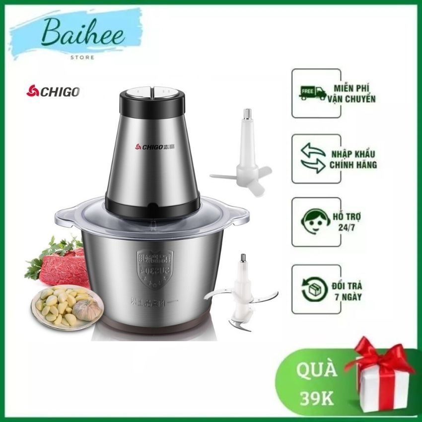Máy xay đa năng Chigo lưỡi kép, tốc độ cao, xay thịt, rau củ quả và ngũ cốc - Baihee
