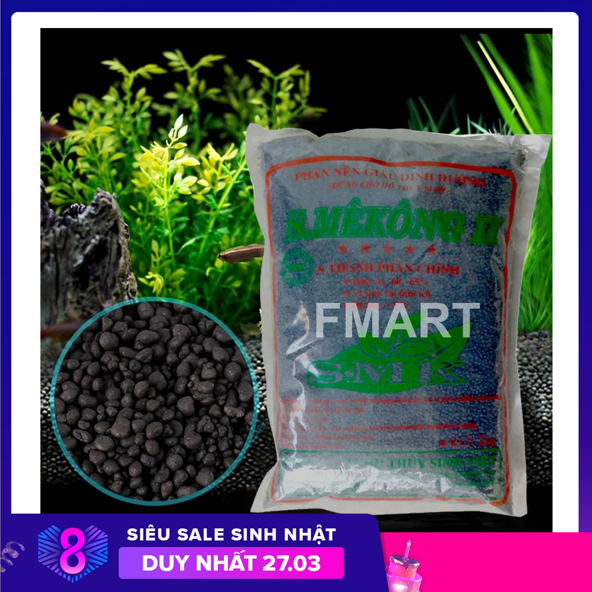 Đất nền, Phân nền thủy sinh SMEKONG II túi 2KG giàu dinh dưỡng, tốt cho cây trồng, sản xuất 2019 - phannenthuysinh