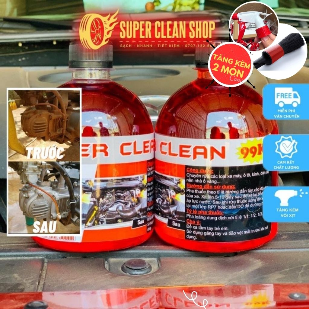 [TẶNG CỌ DETAILING + VÒI XỊT] DUNG DỊCH TẨY RỬA LỐC MÁY, ĐẦU BÒ, GẦM MÁY KHÔNG CHẠM Super Clean SIÊU SẠCH | dùng cho Xe MÁY Ô TÔ