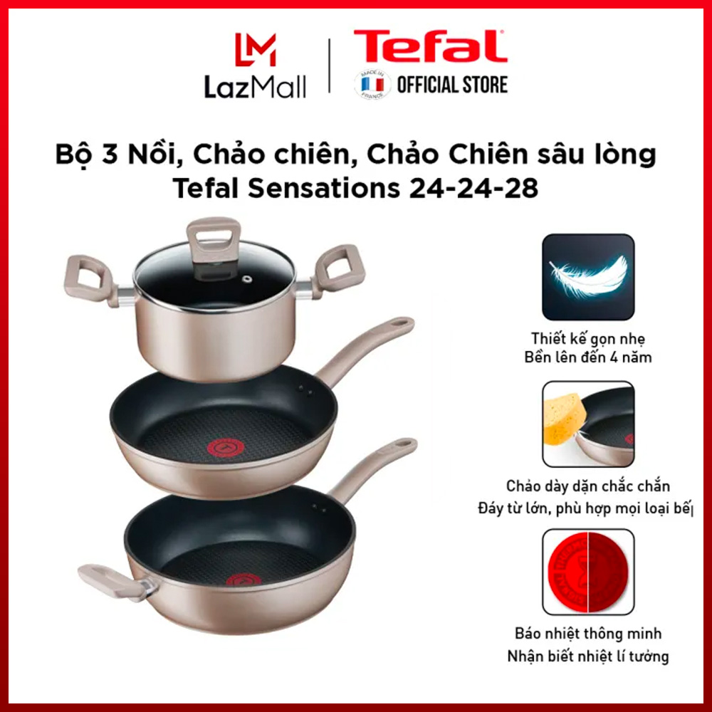 Bộ 3 Nồi,Chảo chống dính đáy từ cao cấp Tefal Sensations - Hàng chính hãng