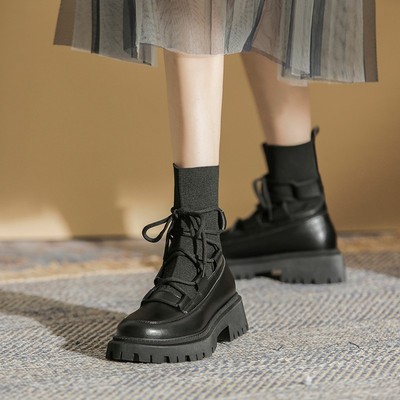 LOẠI 1 - ĐẾ CAO 6CM Bốt nữ đế cao da cao cấp, boot chun nữ bít tất martin
