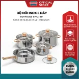 Bộ nồi inox 5 đáy Sunhouse SHG789 - Gồm 3 nồi 1 chảo - Inox cao cấp - Đáy 5 lớp - Dùng mọi loại bếp