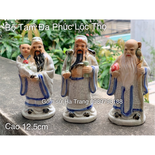 Bộ tượng tam đa phúc lộc thọ gốm sứ bát tràng cao cấp cao 12,5cm