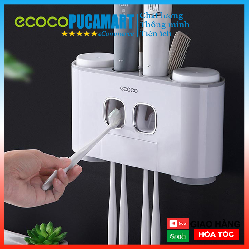 [HCM]Kệ Để Bàn Chải, Kem Đánh Răng, Lấy Kem Tự Động, Nhã Kem Kèm 4 Cốc Ecoco, Chất Liệu Cao Cấp, Dán Tường Chịu Lực - PucaMart