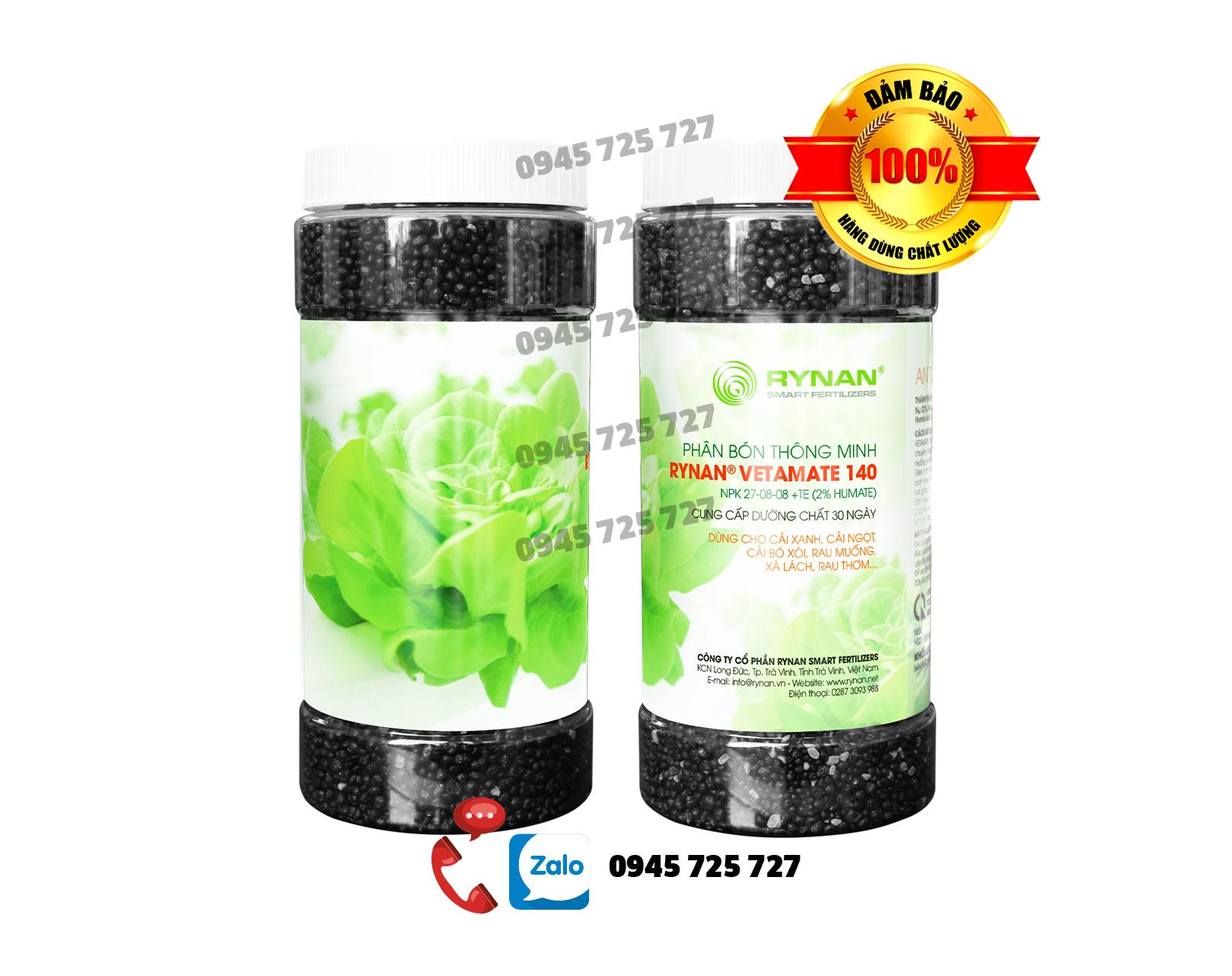 RYNAN NPK 27-08-08+TE-1.3Kg(2% HUMATE) PHÂN BÓN THÔNG MINH TAN CHẬM CHUYÊN DÙNG CHO RAU ĂN LÁ