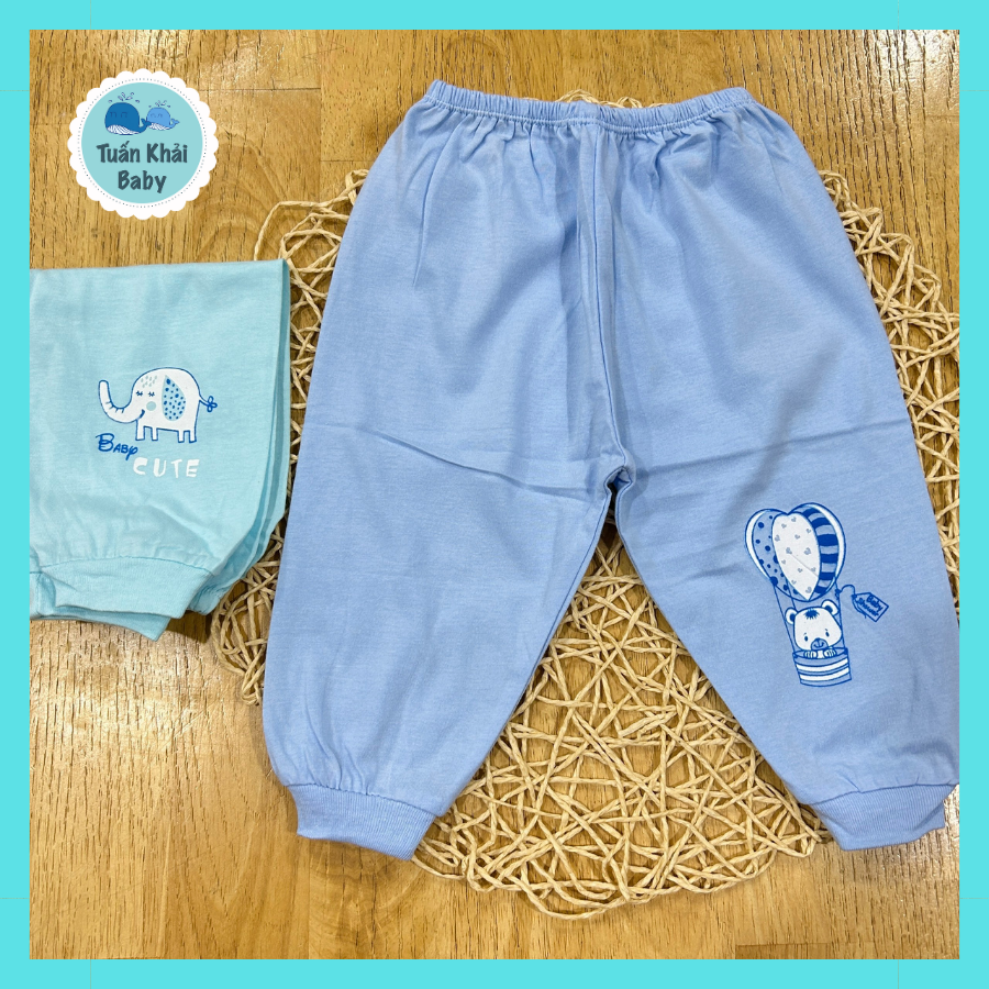 Túi 2 cái quần sơ sinh cotton dài màu thái hà thịnh - có 5 size cho bé sơ sinh -12kg