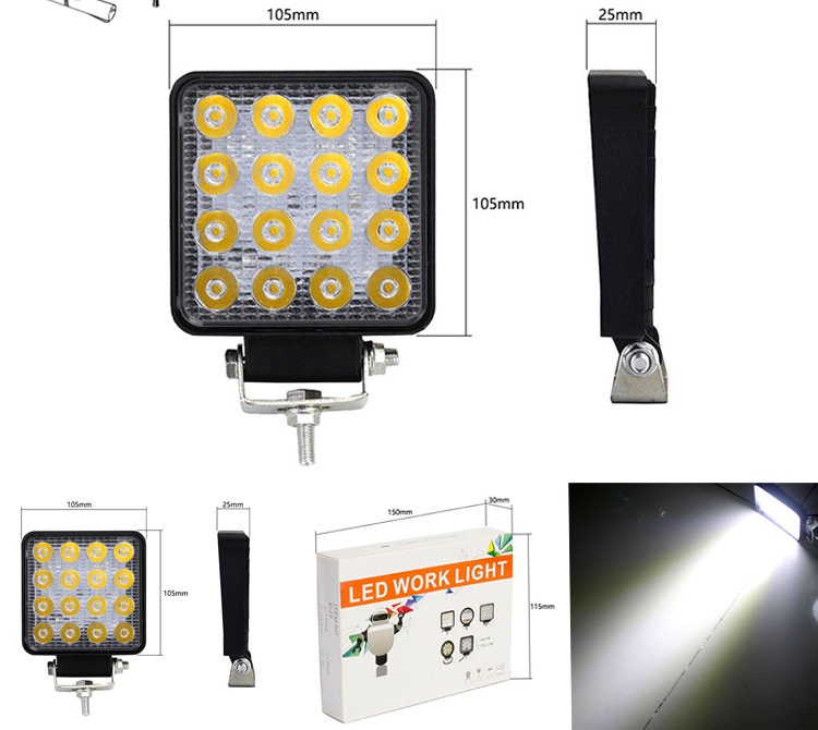 Đèn led led cho xe hơi xe máy đèn mini vuông 16 đèn phụ 48w 12v - 24v