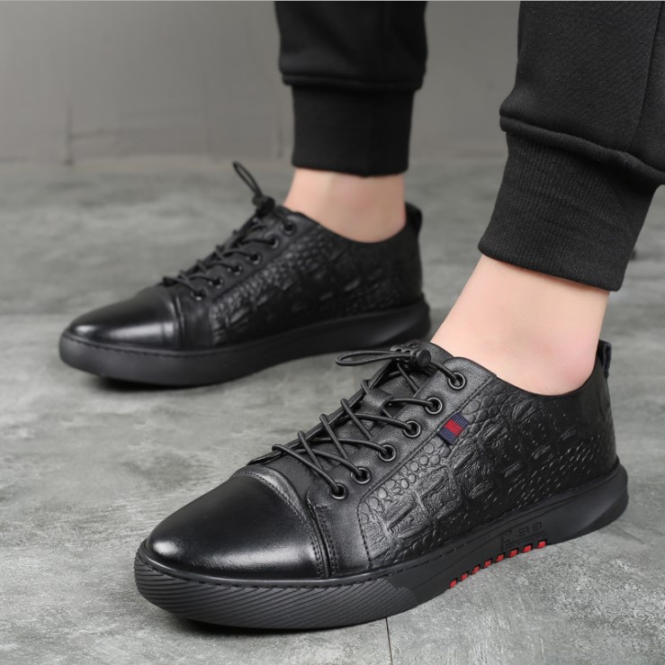 Giày Sneaker Thể Thao Nam Da Bò Vân Cá Sấu Elmee EBD08 Màu Đen Với Sức Hút Mãnh Liệt