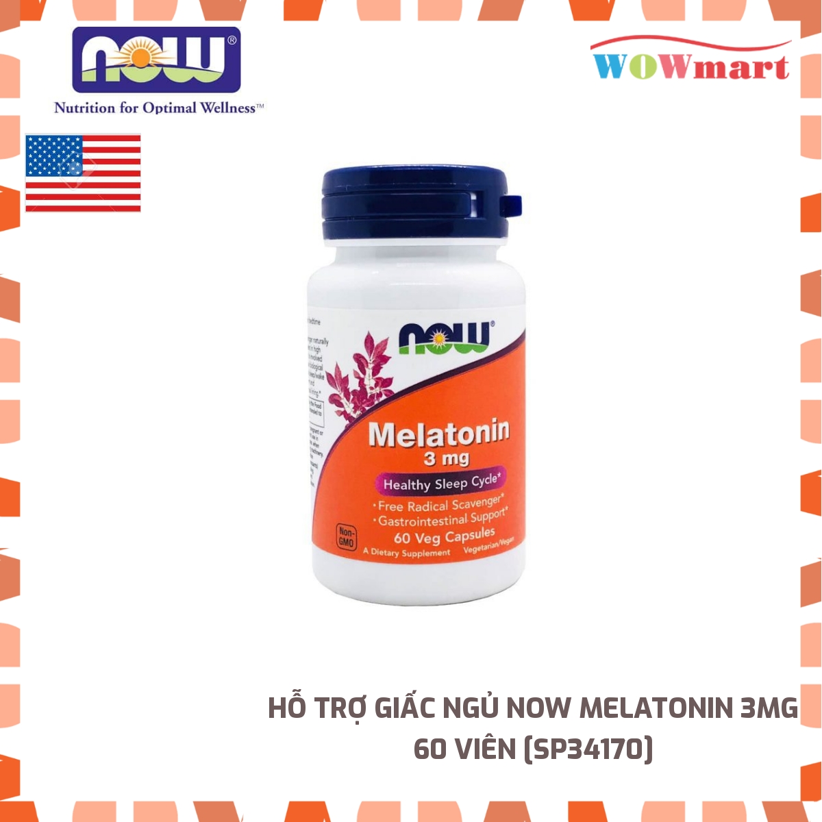 Hỗ trợ giấc ngủ Now Melatonin 3mg 60 viên - [MỸ]