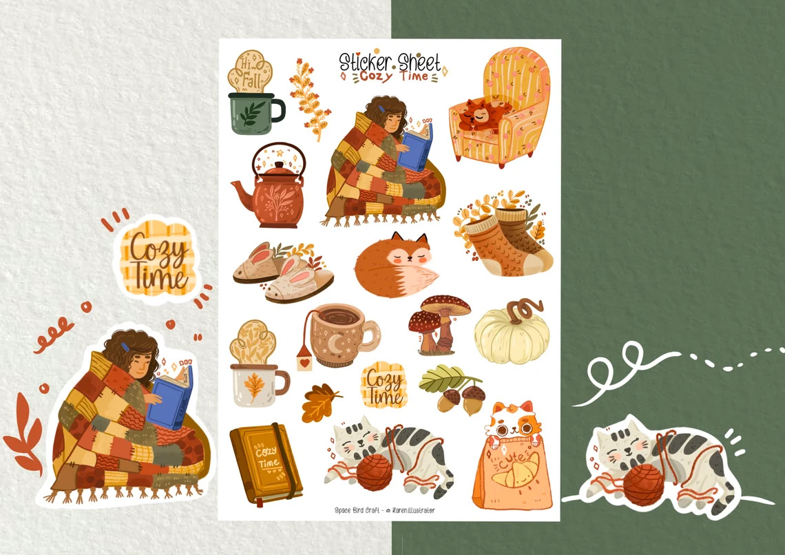 Sticker sheet cozy time - chuyên dán, trang trí sổ nhật kí, sổ tay | Bullet journal sticker