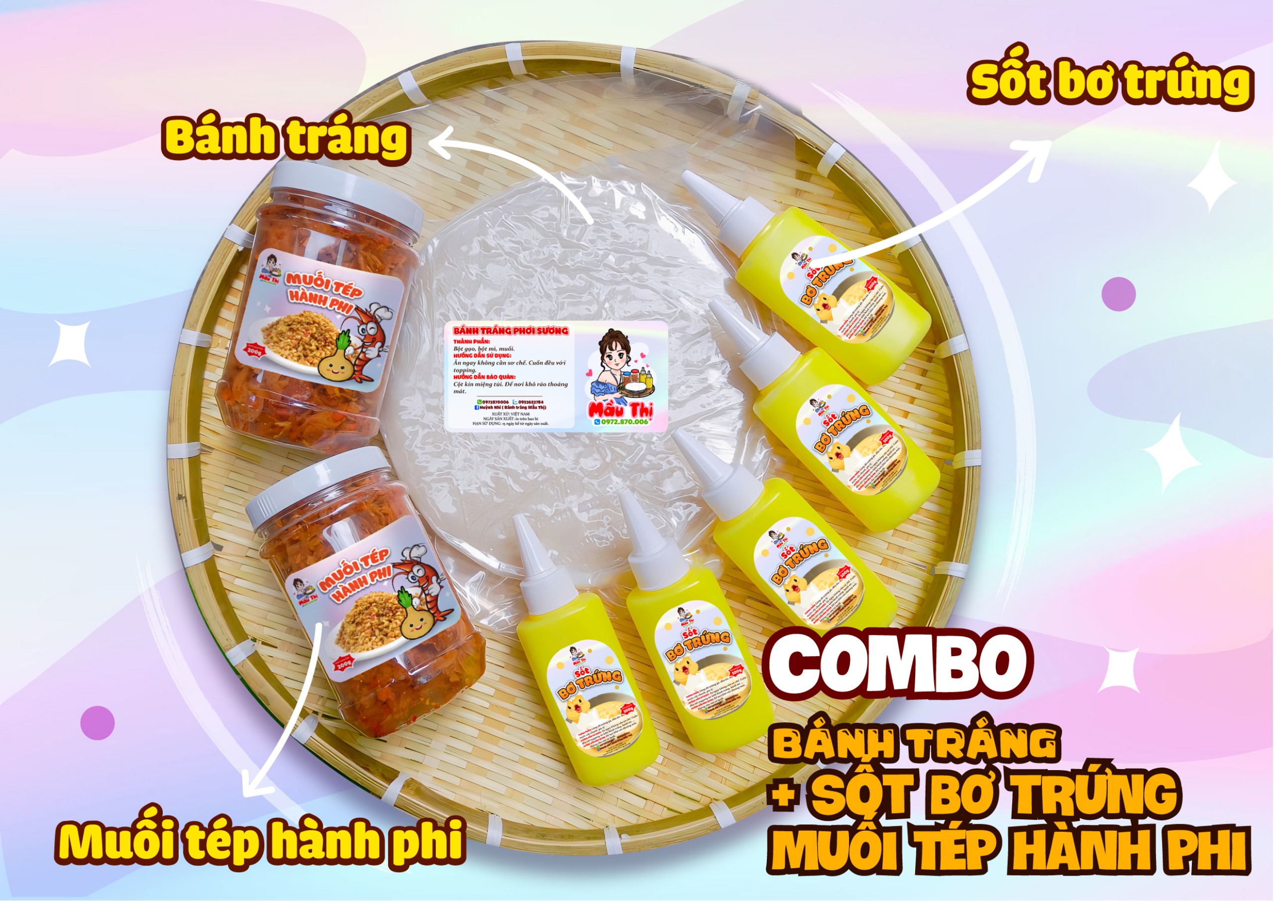 Combo siêu bơ 500g bánh tráng + 500g bơ hột gà + 400g muối tép hành phi
