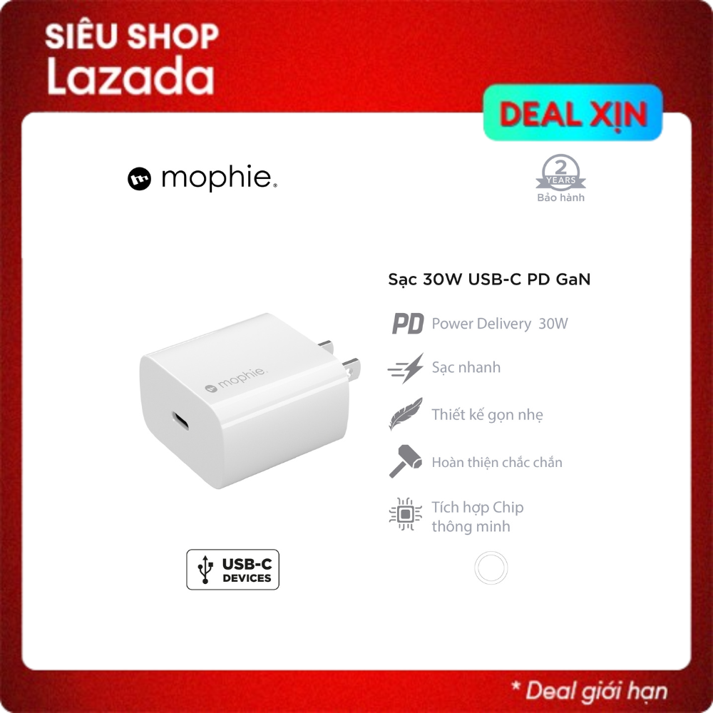 Combo Sạc Nhanh Mophie Essentials Power Delivery 20W 30W USB-C - Cáp USB-C to lightning 1M cho iPhone/iPad - Dâu Đen Store