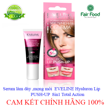 Serum dưỡng môi căng mọng tăng kích cỡ hiệu ứng botox làm đầy môi EVELINE Hyaluron Lip PUSH-UP 8in1 Total Action