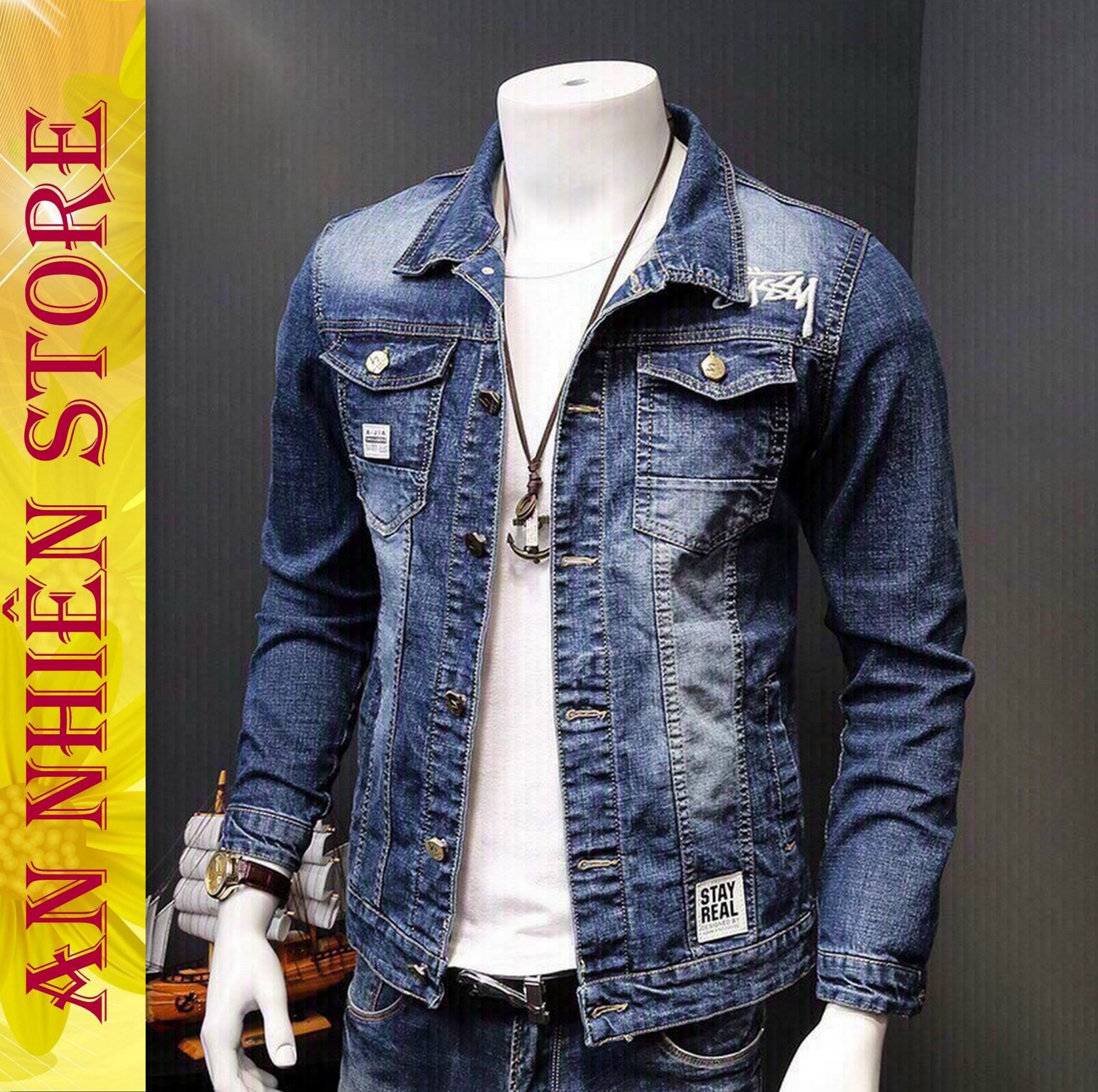 [HCM][SALE 50%]Áo khoác jean nam cao cấp màu Xanh đậm Wash màu đẹp MẪU MỚI M111 hàng chuẩn thiết kế đơn giản -An Nhiên Store 9999 an795