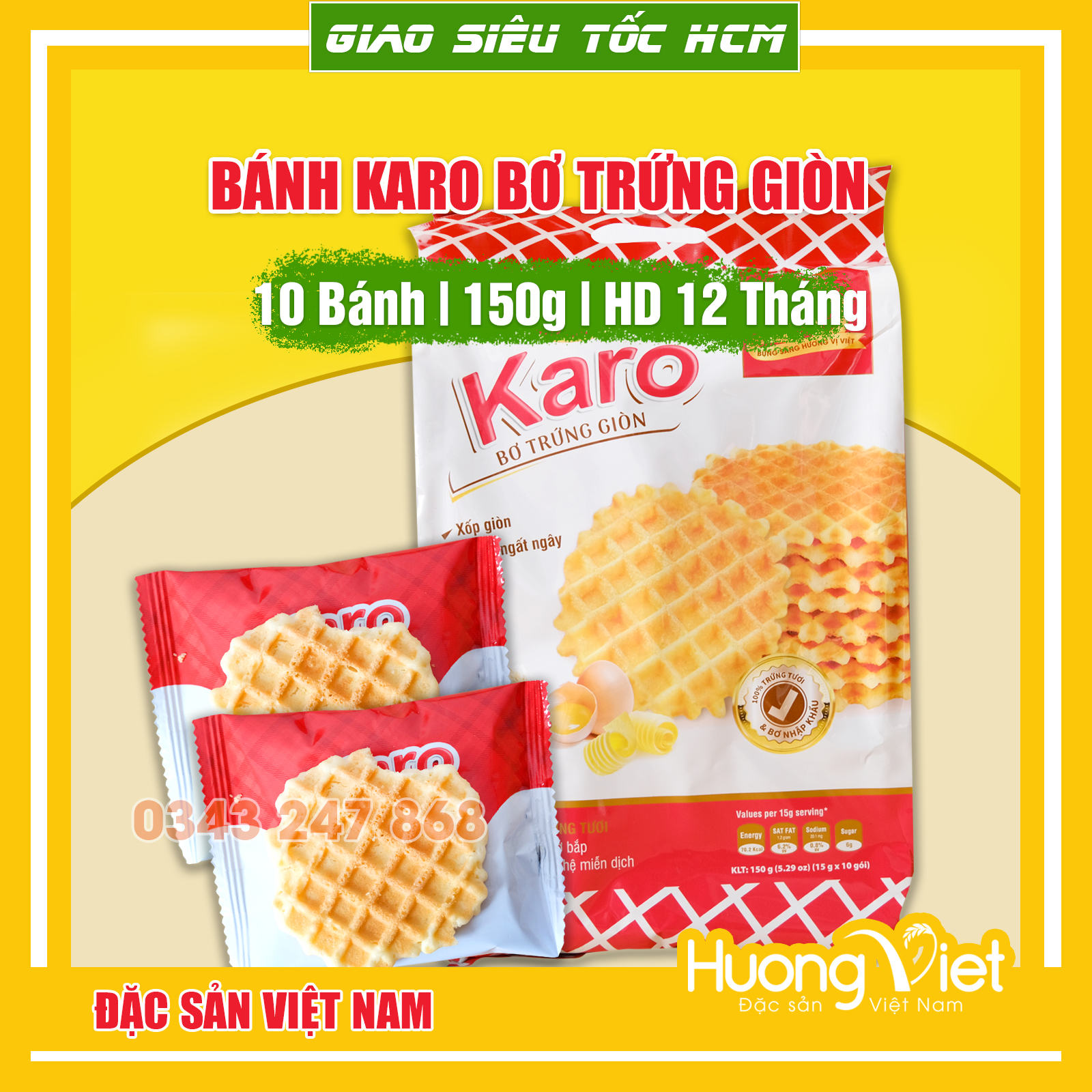 Bánh Karo bơ trứng giòn Richy 150g (10 gói x 15g), bánh Karo giòn bánh ăn sáng ngon