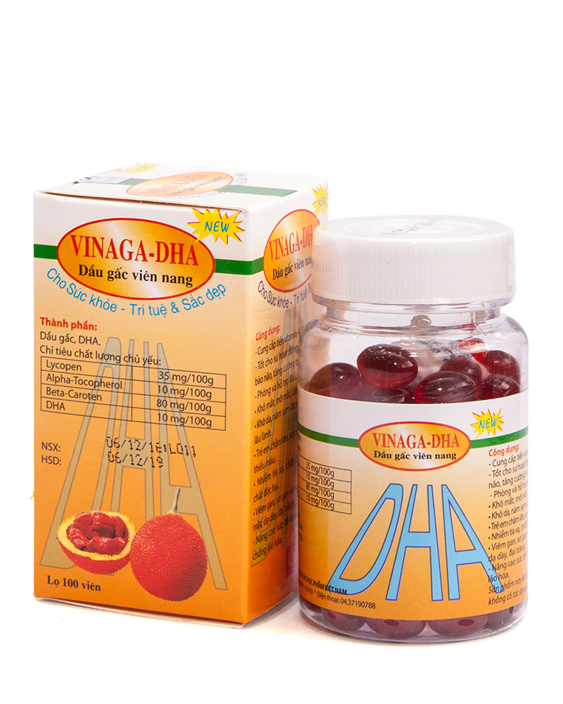 Viên uống dầu gấc Vinaga - DHA 100 viên - bổ mắt, đẹp da / VIEN GAC DAU GAC Vinaga DHA